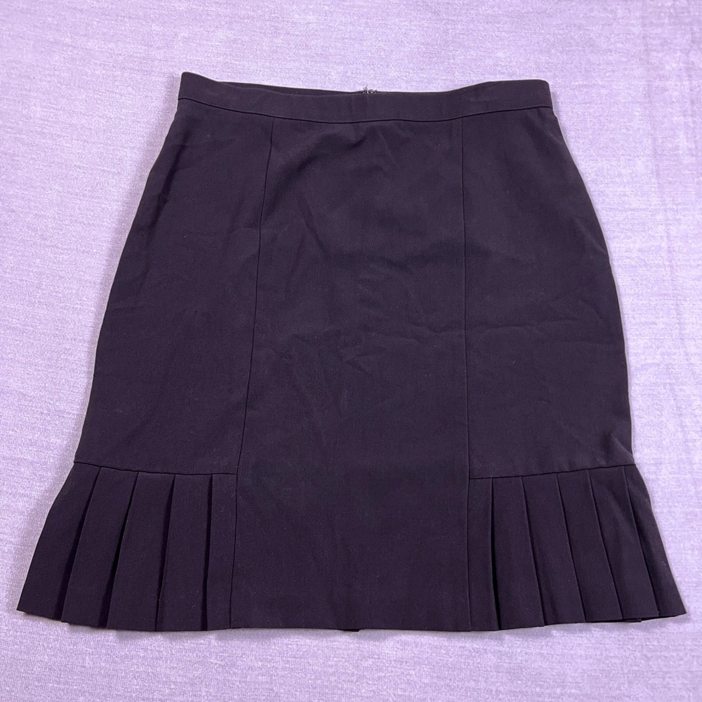 Counterparts Pleated Hem Stretch Mid Rise Pencil Skirt Wmns 12 Black Rayon Blend